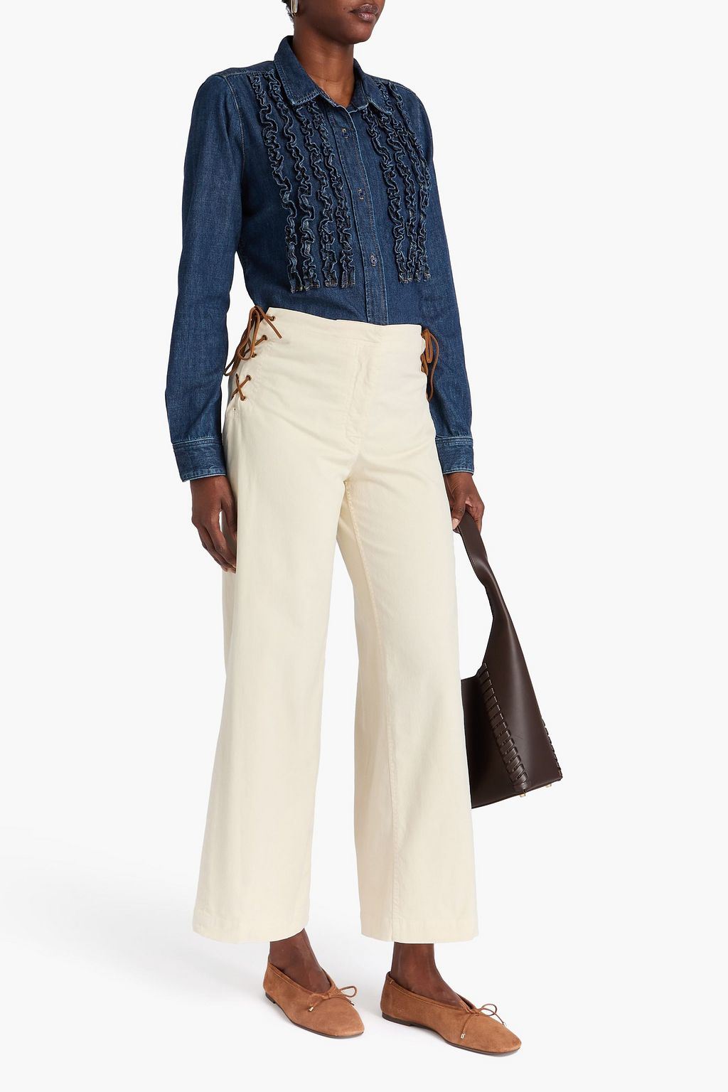 NILI LOTAN Hose „Hartley“ mit weitem Bein aus Stretch-Baumwoll-Twill