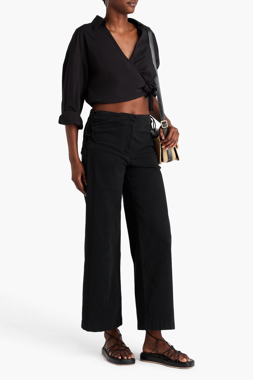 NILI LOTAN Hose „Hartley“ mit weitem Bein aus Stretch-Baumwoll-Twill