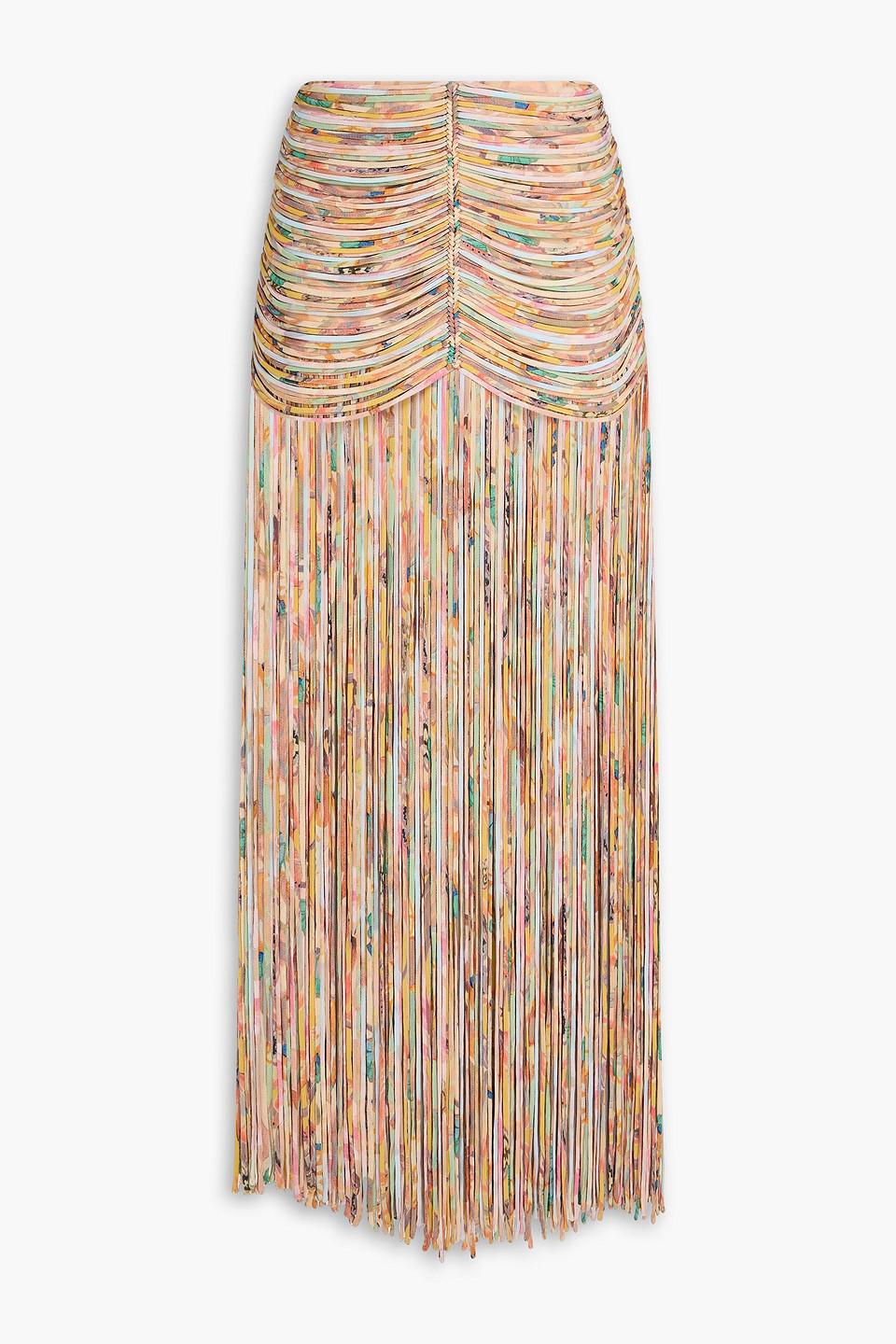 zimmermann - fringed floral-print silk-organza maxi skirt - multicolor - 1