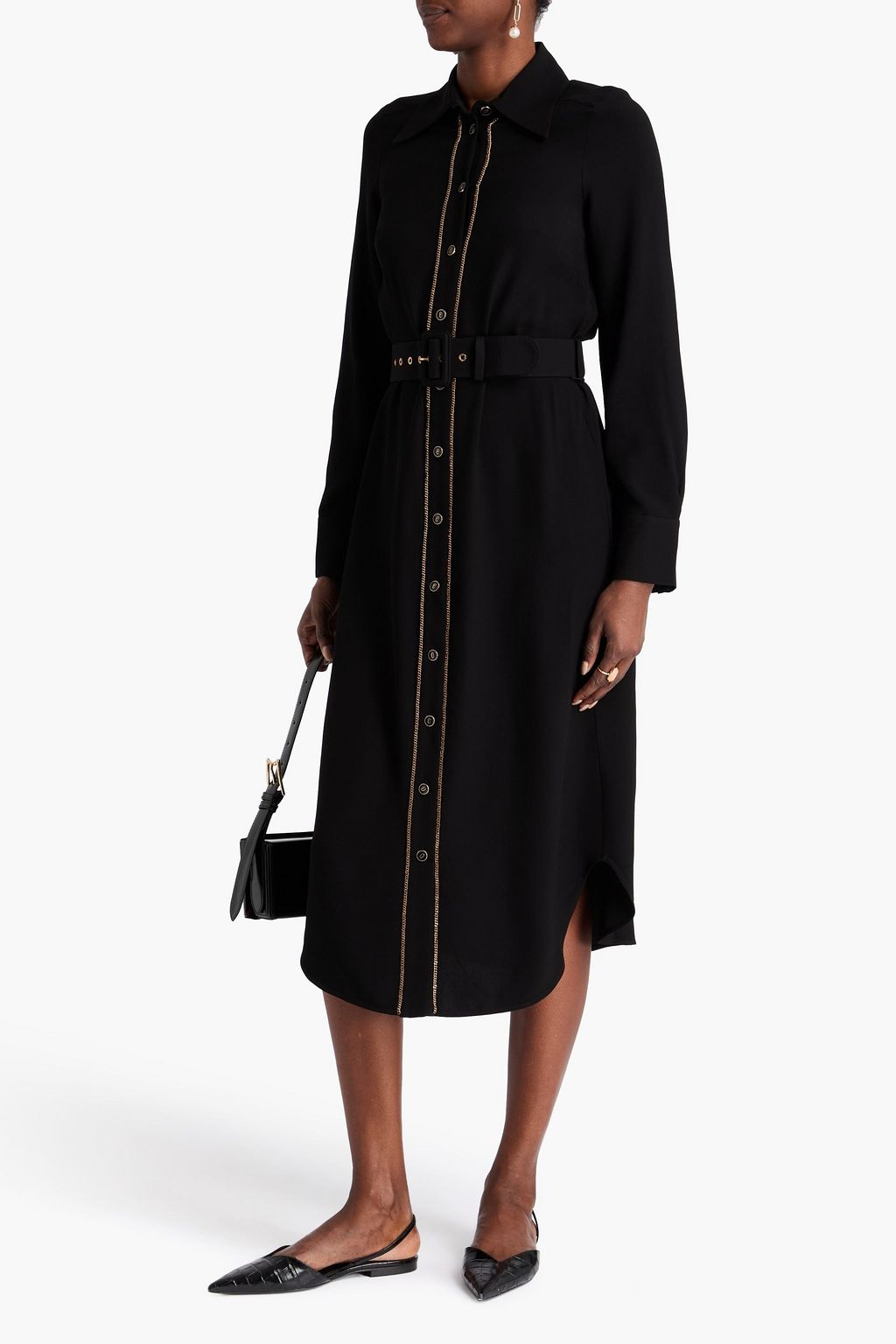 ZIMMERMANN Belted chain-embellished crepe midi shirt dress