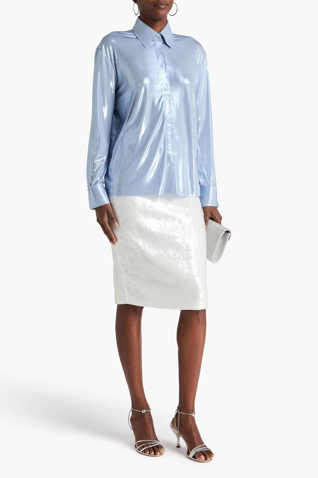 NORMA KAMALI Metallic stretch-jersey shirt