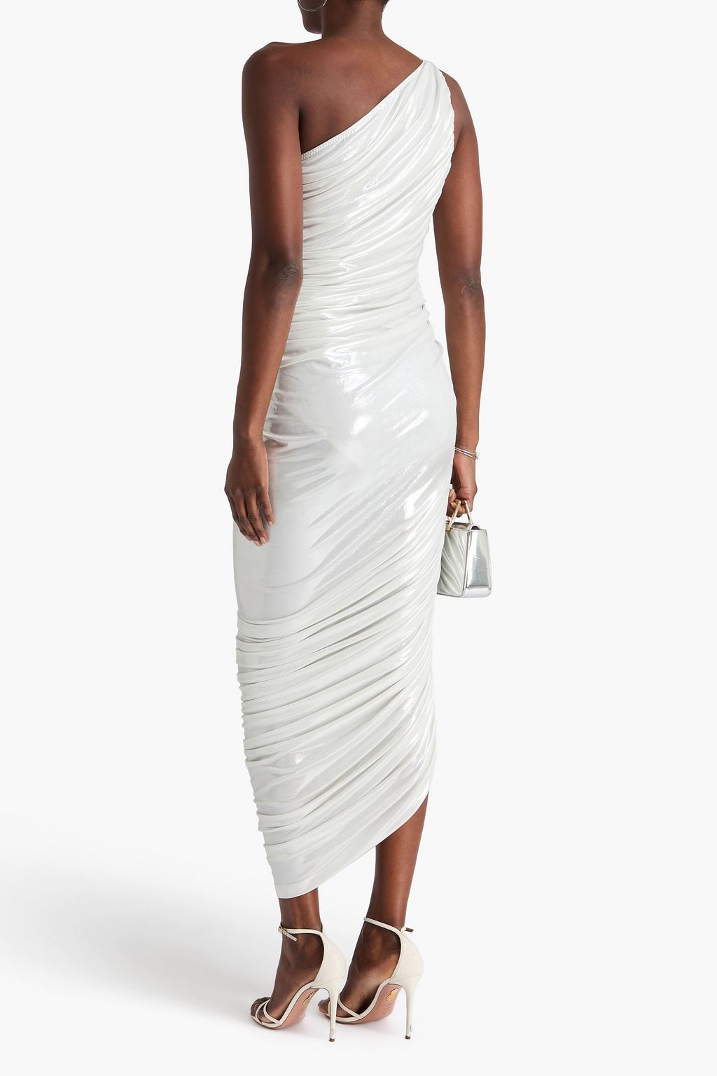 NORMA KAMALI Diana one-shoulder ruched metallic stretch-jersey gown