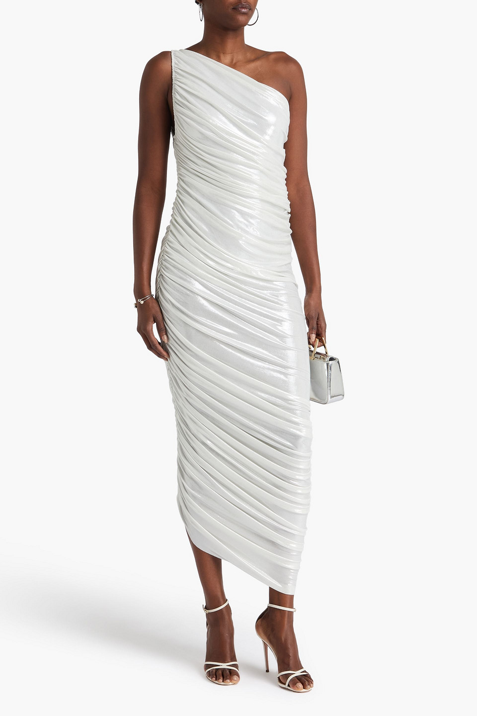  Norma Kamali - Robe „diana“ Aus Stretch-jersey Mit Metallic-effekt, Raffungen Und Asymmetrischer Schulterpartie - Weiß - Fr 42 