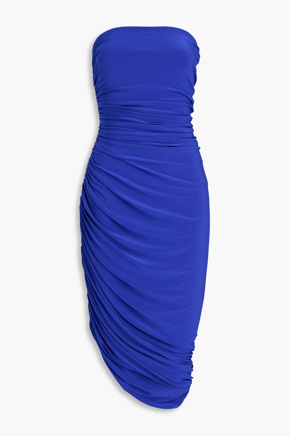 Norma Kamali Diana Strapless Ruched Stretch-jersey Midi Dress In Blue
