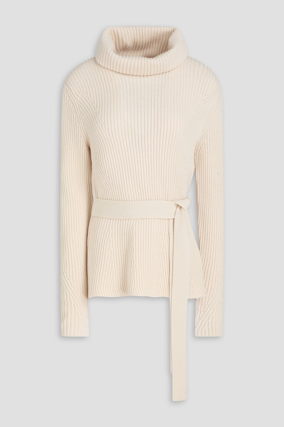 Zimmermann Belted Ribbed Wool Turtleneck Sweater In Neutral