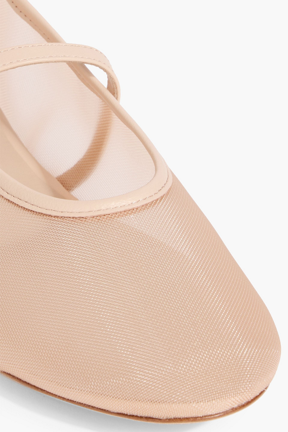 Stuart Weitzman Bareitall Leather-trimmed Mesh Mary Jane Flats In Neutral
