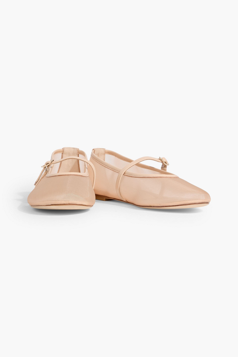 Stuart Weitzman Bareitall Leather-trimmed Mesh Mary Jane Flats In Neutral