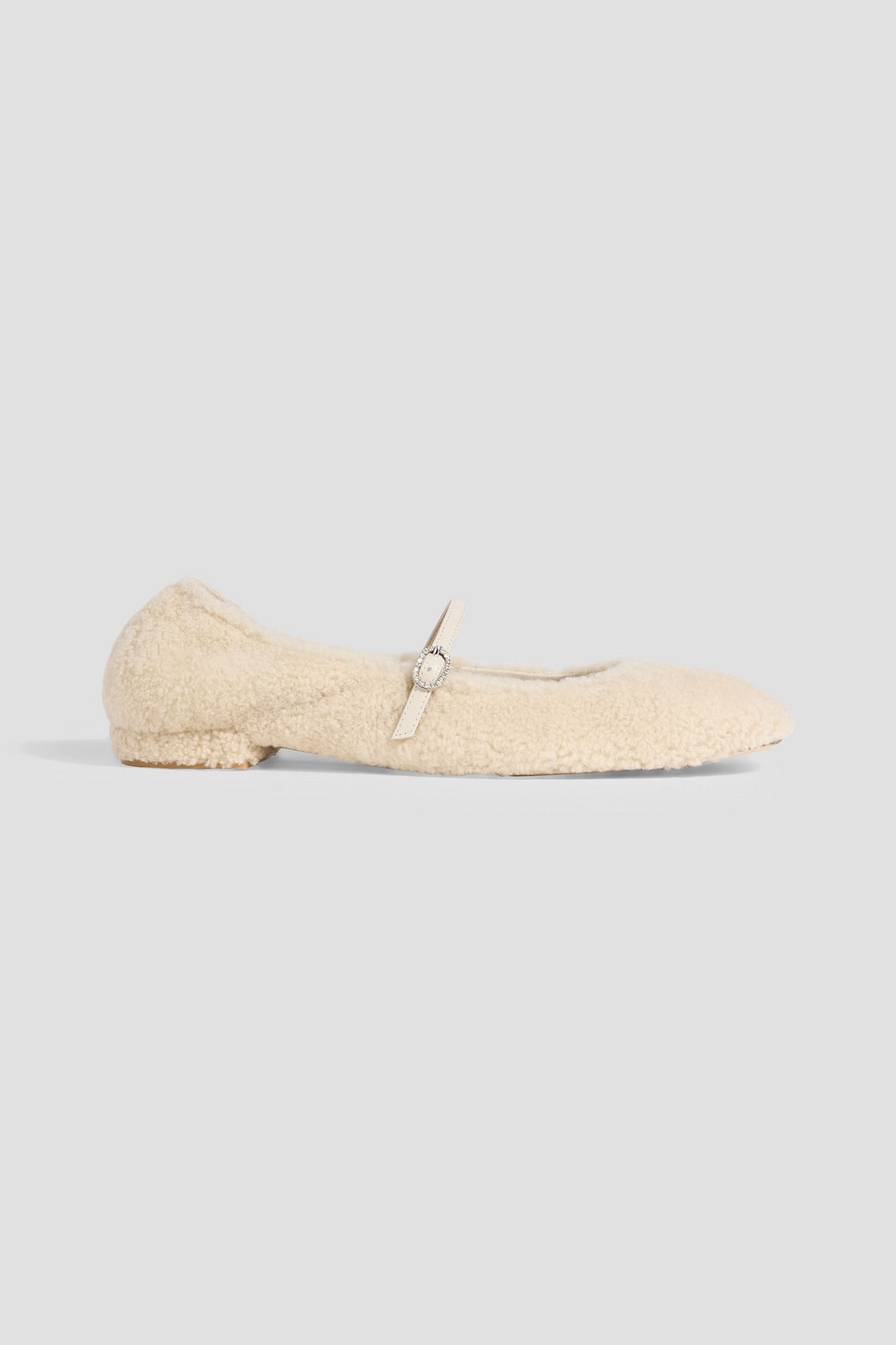 Stuart Weitzman Lennox Leather-trimmed Shearling Mary Jane Flats In Sand