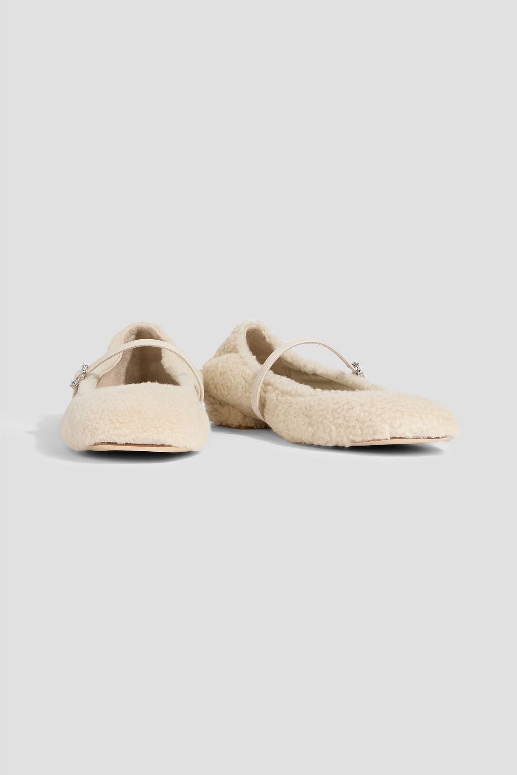 STUART WEITZMAN Lennox leather-trimmed shearling Mary Jane flats
