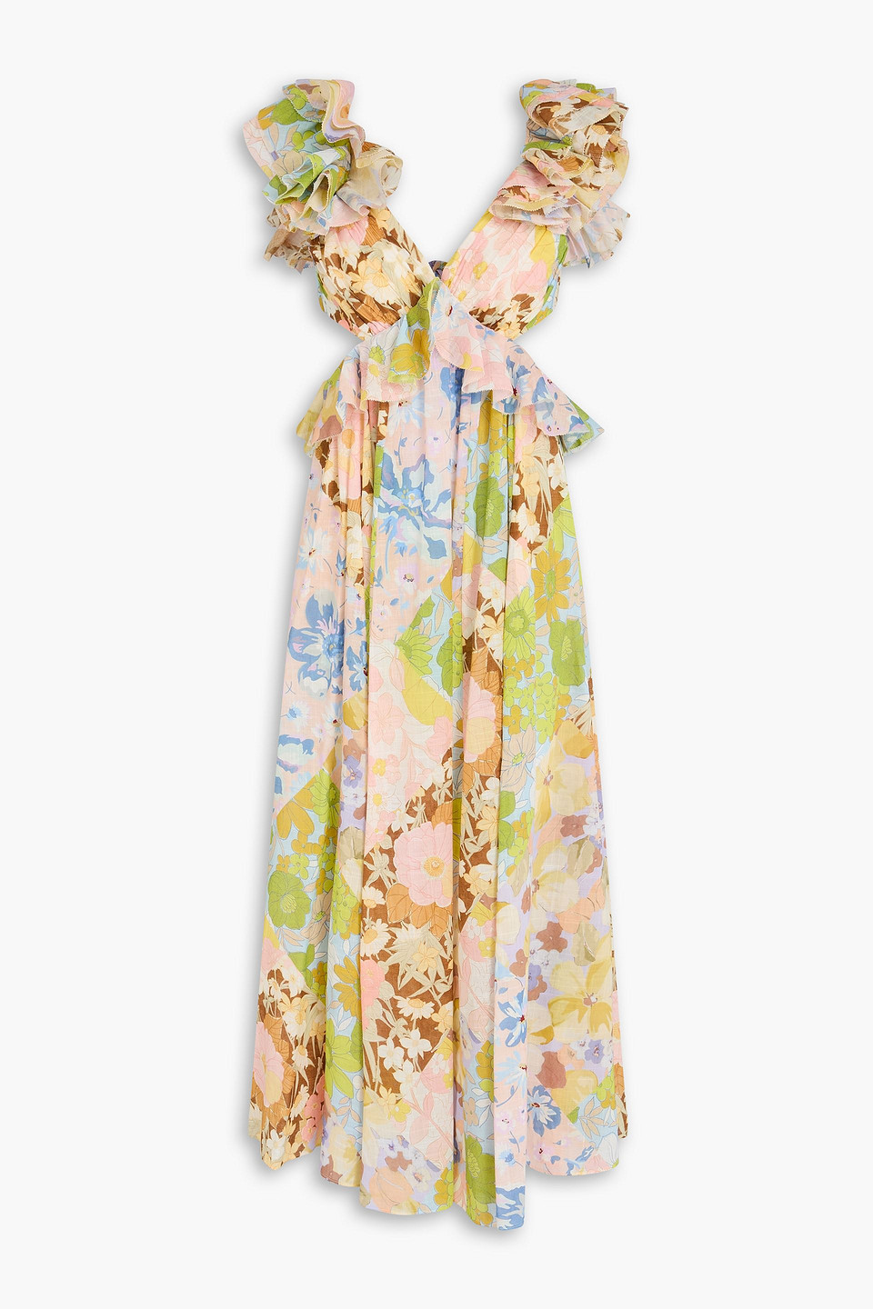 Zimmermann Cutout Ruffled Printed Cotton Midi Dress In Multi