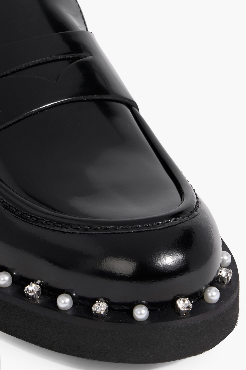 Stuart Weitzman Reverie Embellished Leather Loafers In Black