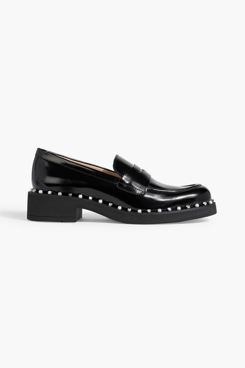 Stuart Weitzman Reverie Embellished Leather Loafers In Black