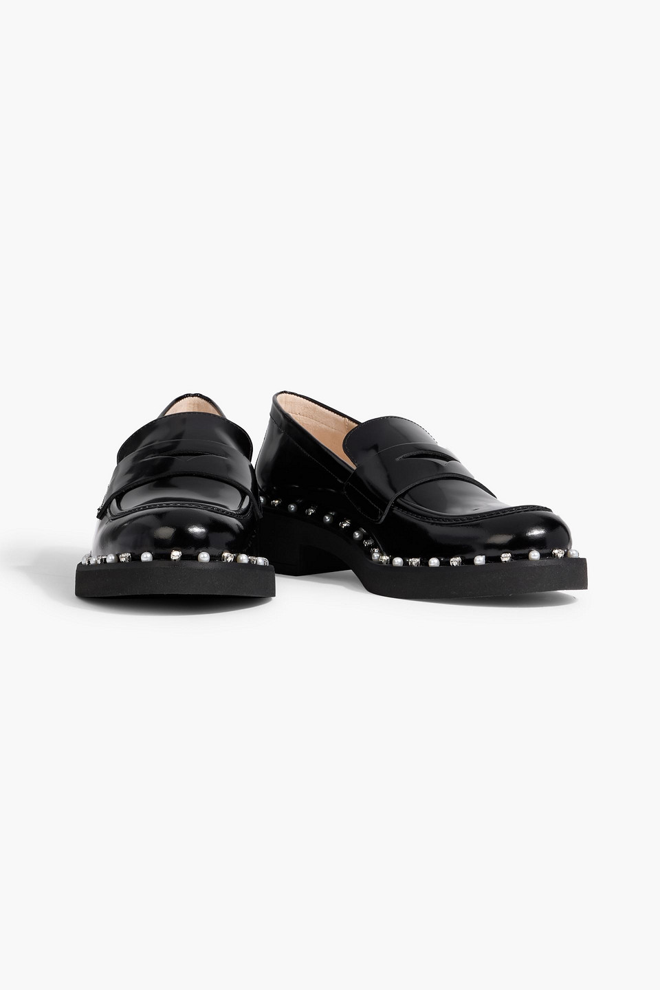 Stuart Weitzman Reverie Embellished Leather Loafers In Black
