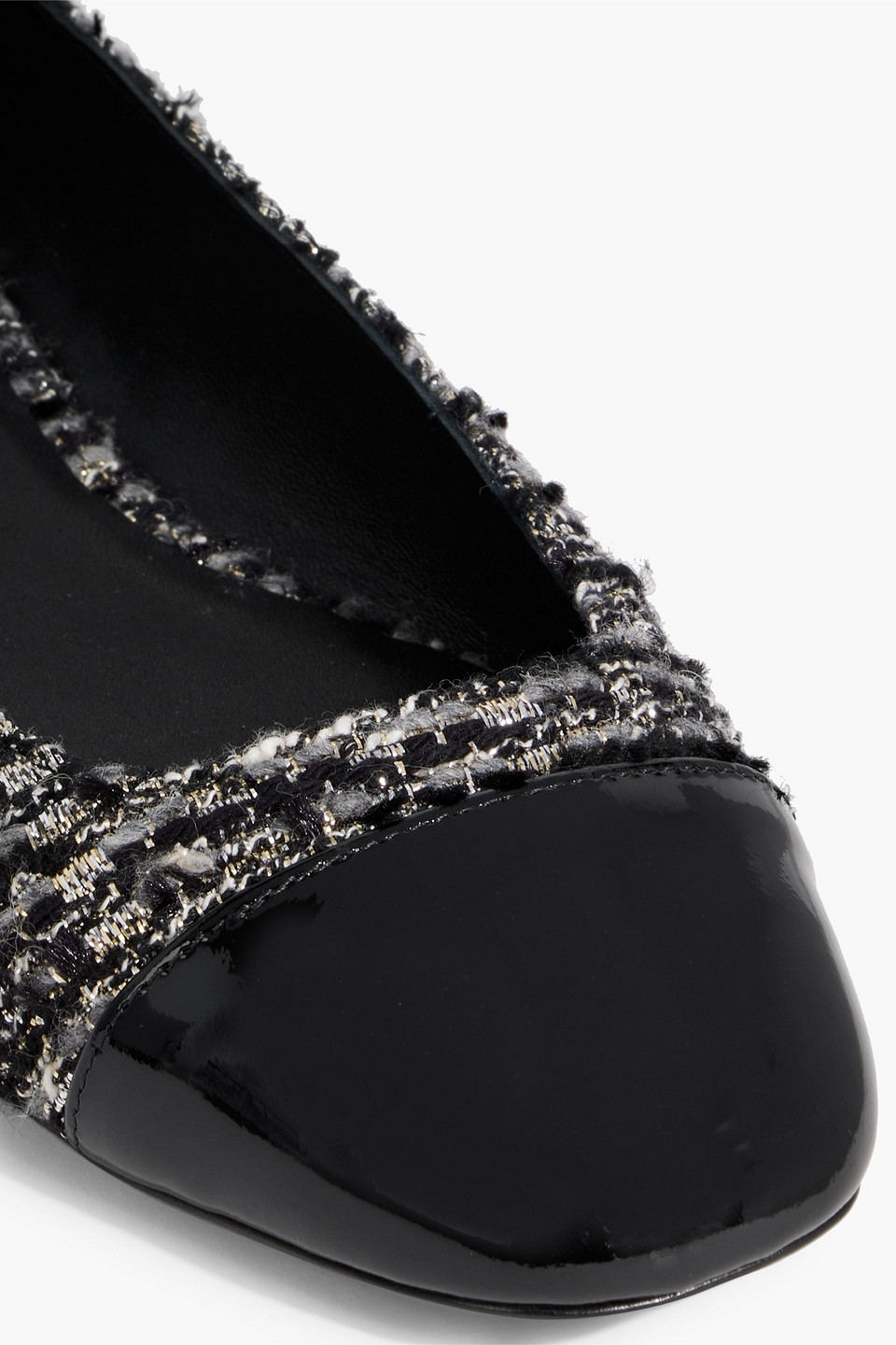 Stuart Weitzman Eden Metallic Tweed And Patent-leather Flats In Black