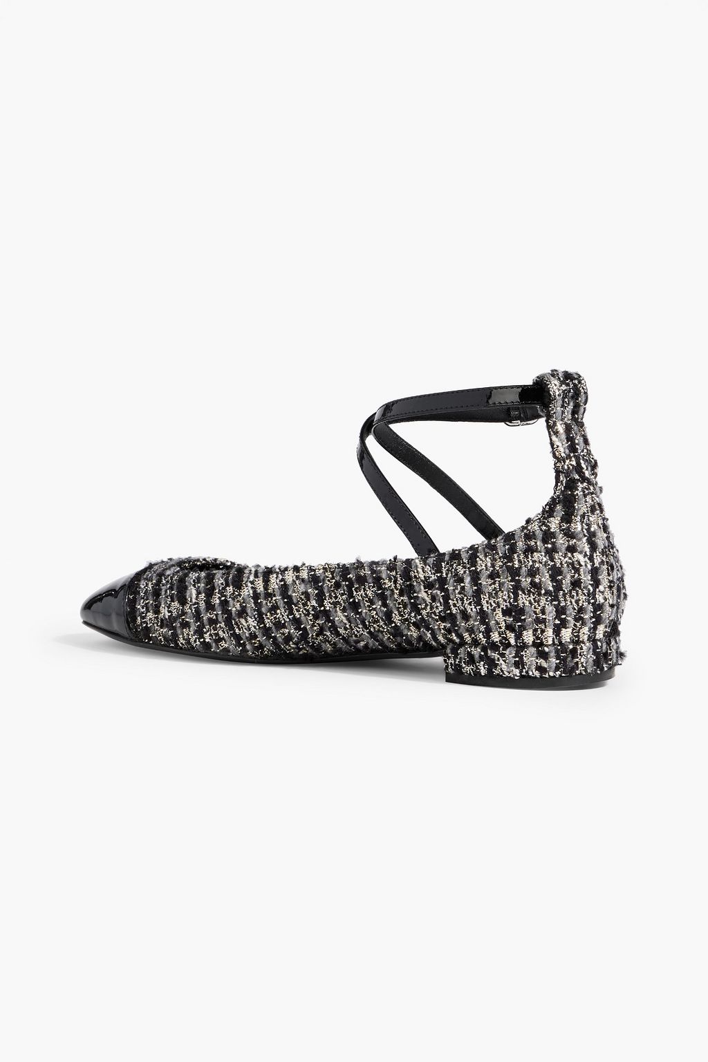 STUART WEITZMAN Eden metallic tweed and patent-leather flats
