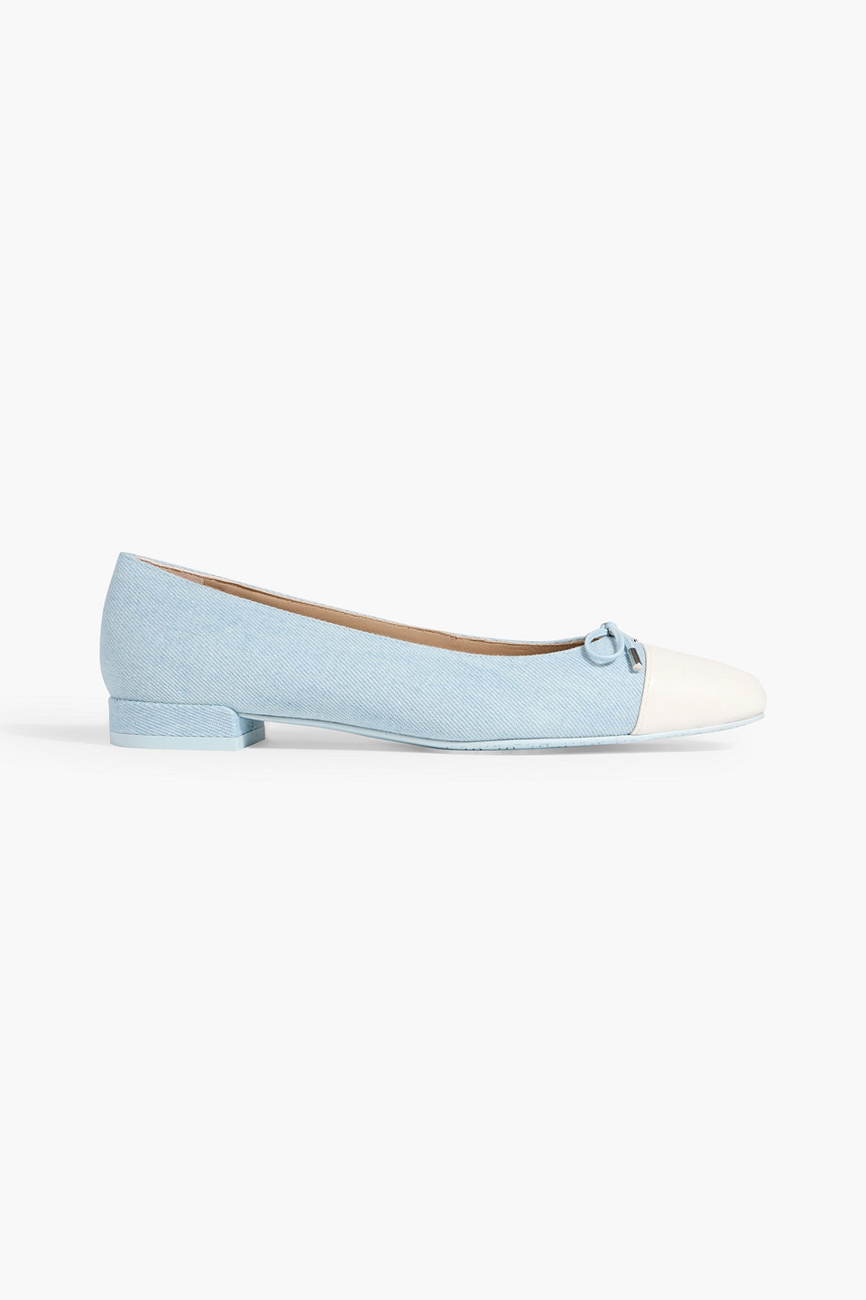 Stuart Weitzman Sleek Bow Leather-trimmed Denim Ballet Flats In Blue