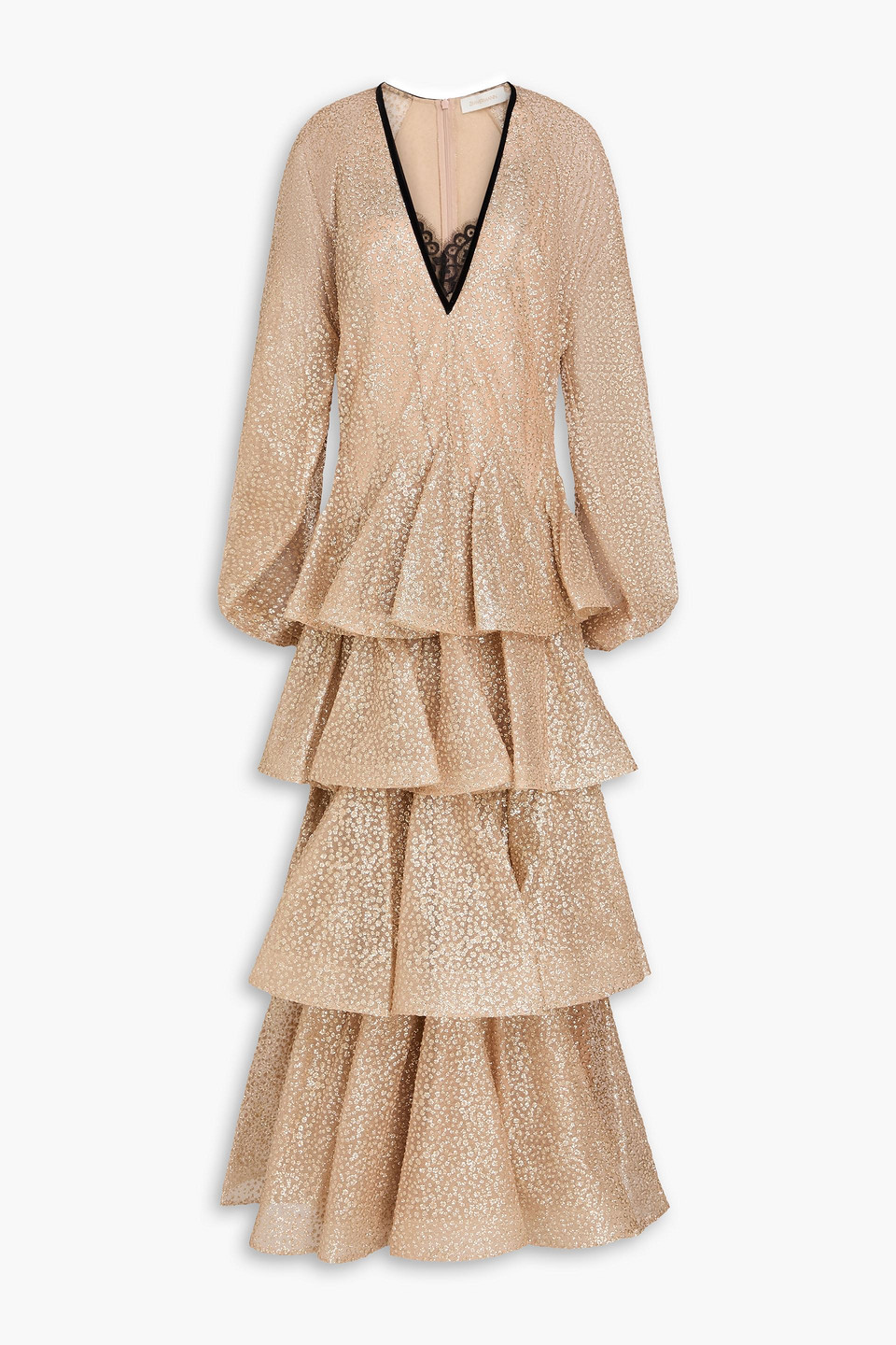zimmermann - glittered ruffled tulle gown - neutral - 0