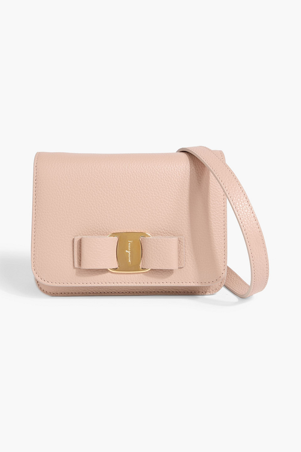Ferragamo Vara Bow Pebbled-leather Cross-body Bag In Pink