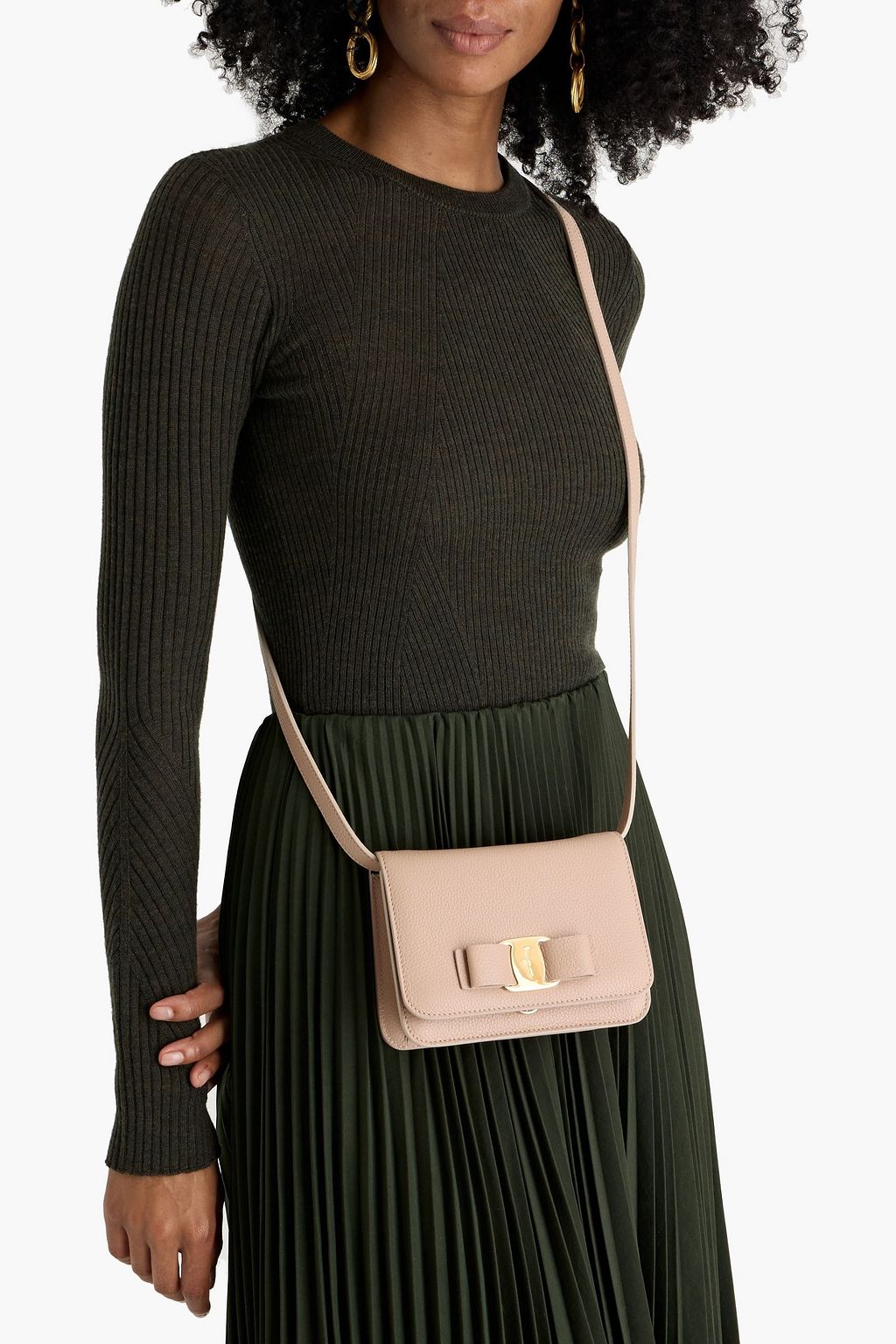 FERRAGAMO Vara Bow pebbled-leather cross-body bag