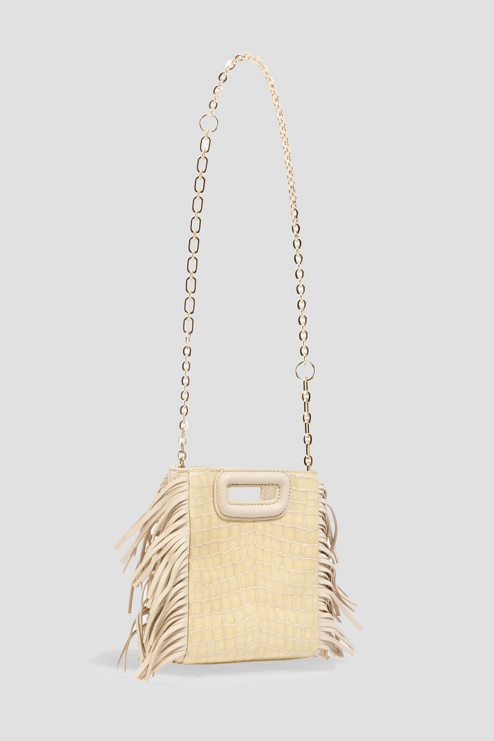 Maje Fringed Croc-effect Leather Shoulder Bag In White