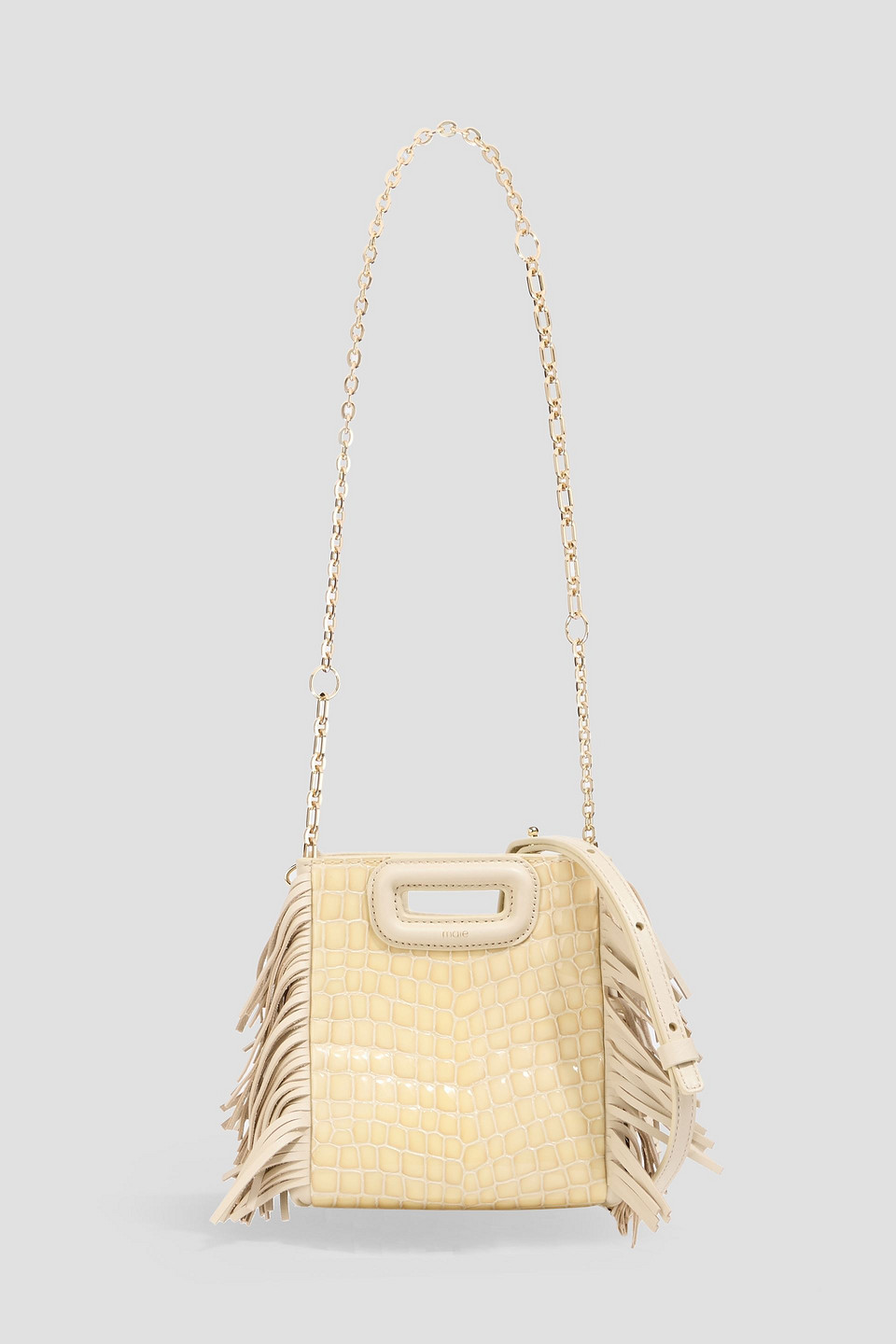 Maje Fringed Croc-effect Leather Shoulder Bag In White
