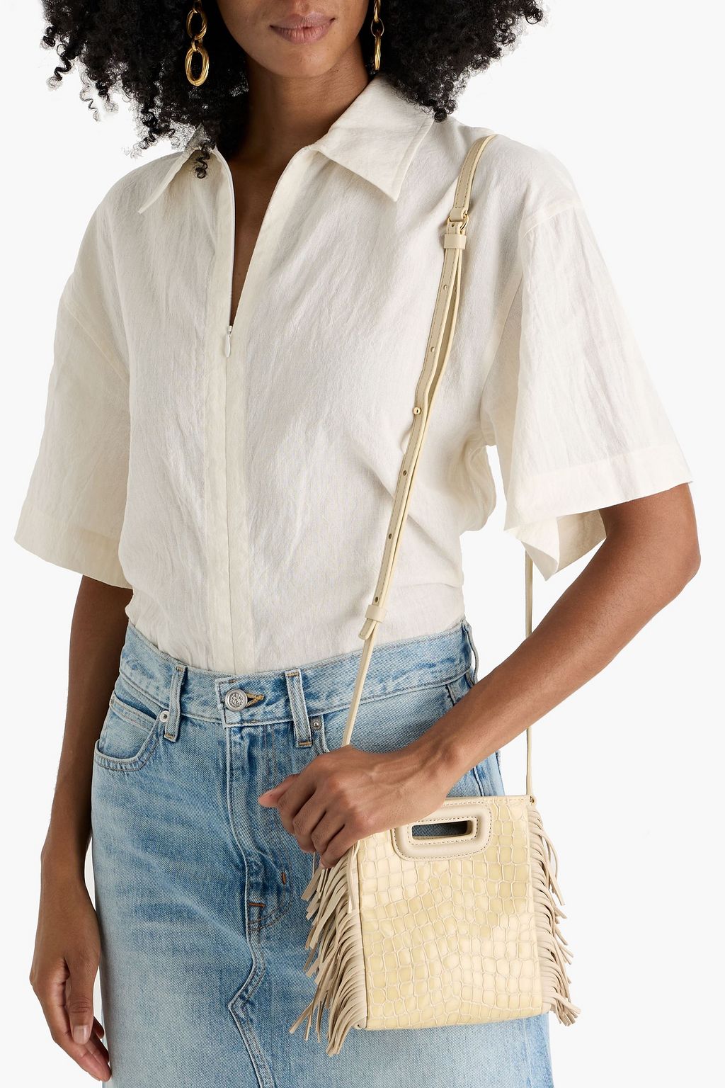 MAJE Fringed croc-effect leather shoulder bag