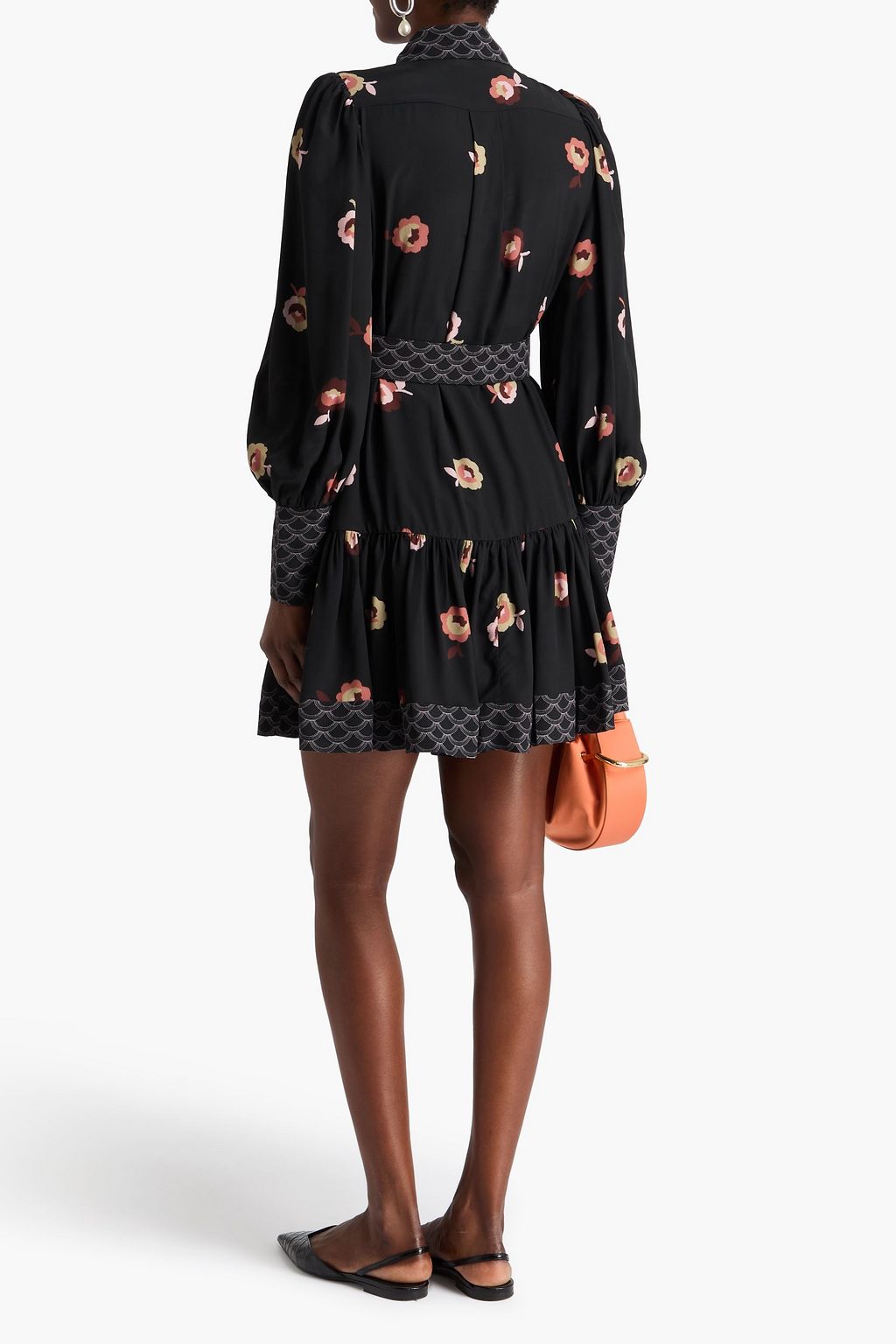 ZIMMERMANN クレープデシン ミニシャツワンピース ベルト付き リボンタイ プリント入り