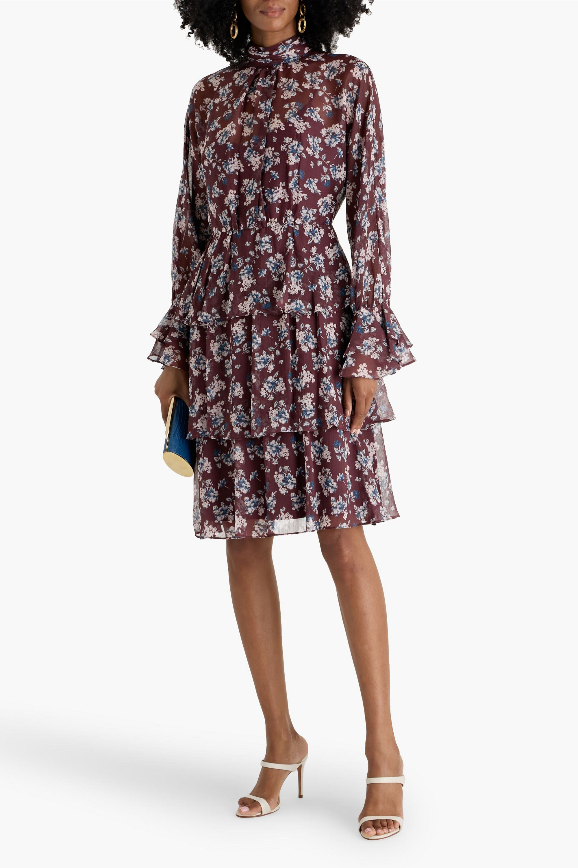 MIKAEL AGHAL Tiered floral-print georgette dress
