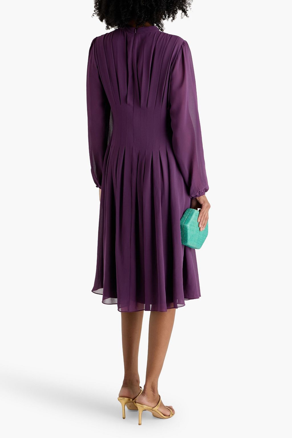 MIKAEL AGHAL Pleated crepe de chine midi dress