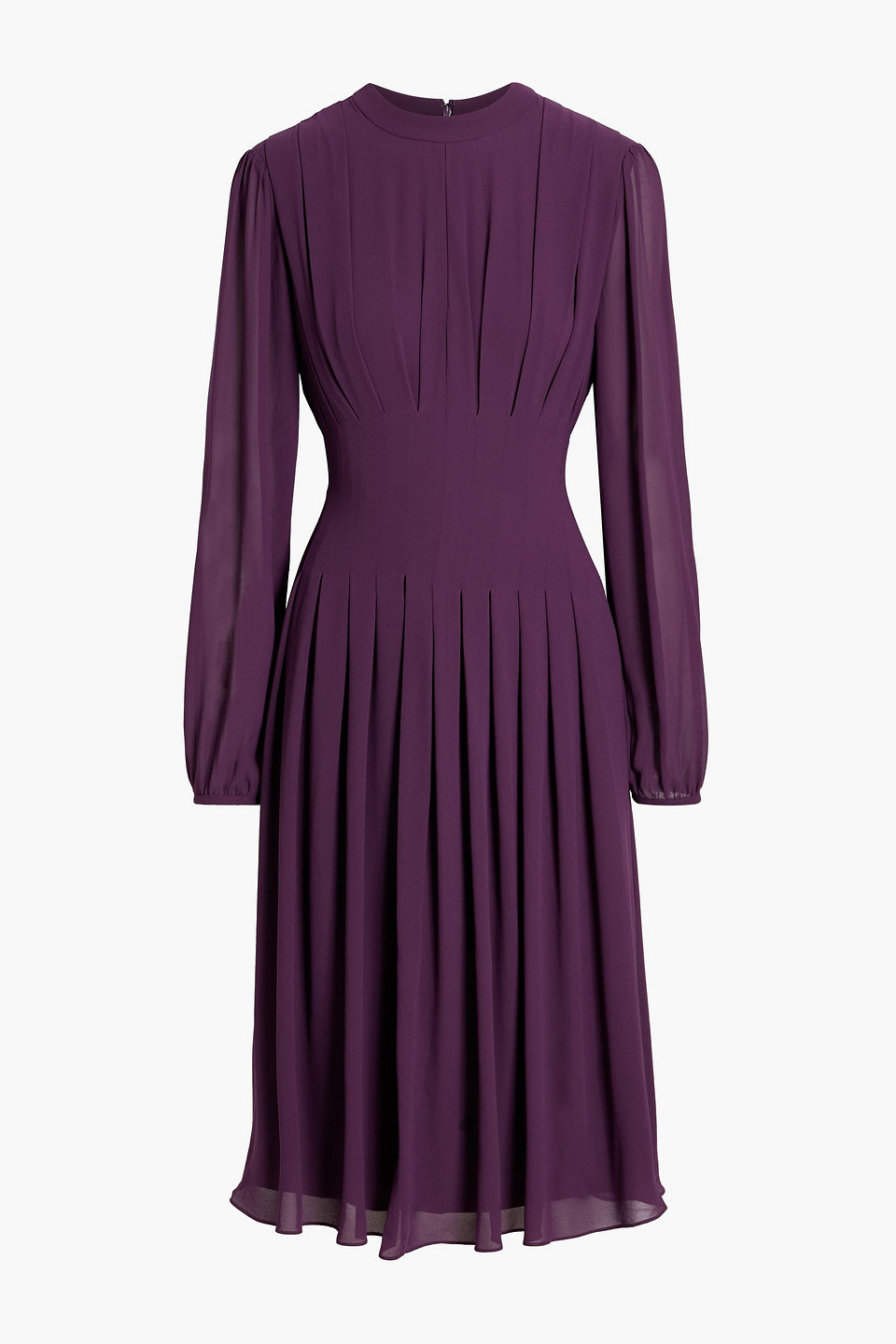 Mikael Aghal Pleated Crepe De Chine Midi Dress In Purple