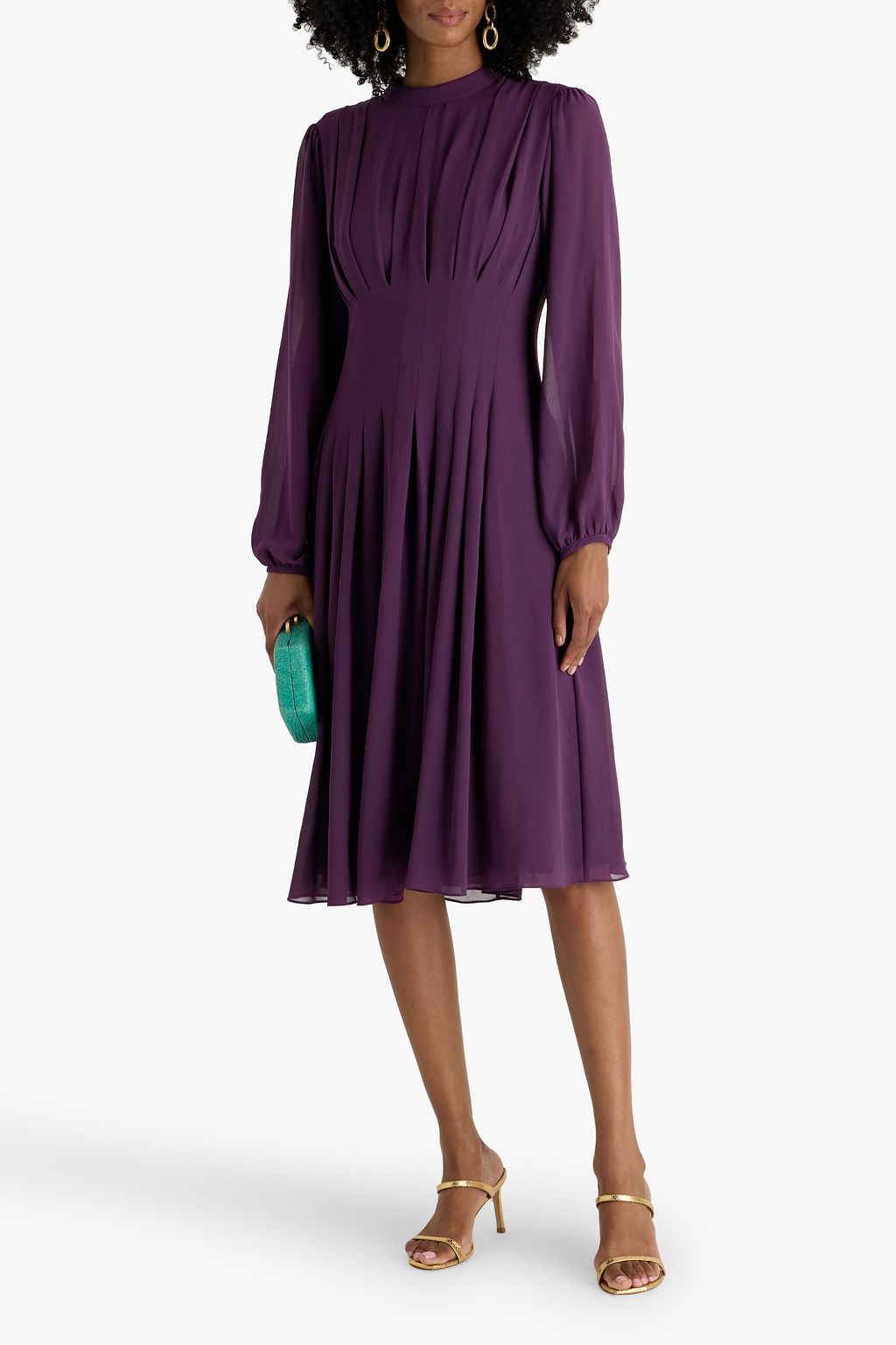 MIKAEL AGHAL Pleated crepe de chine midi dress