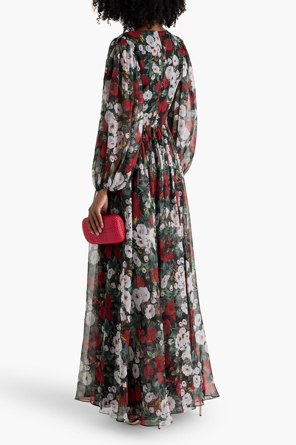MIKAEL AGHAL Pleated floral-print organza maxi dress