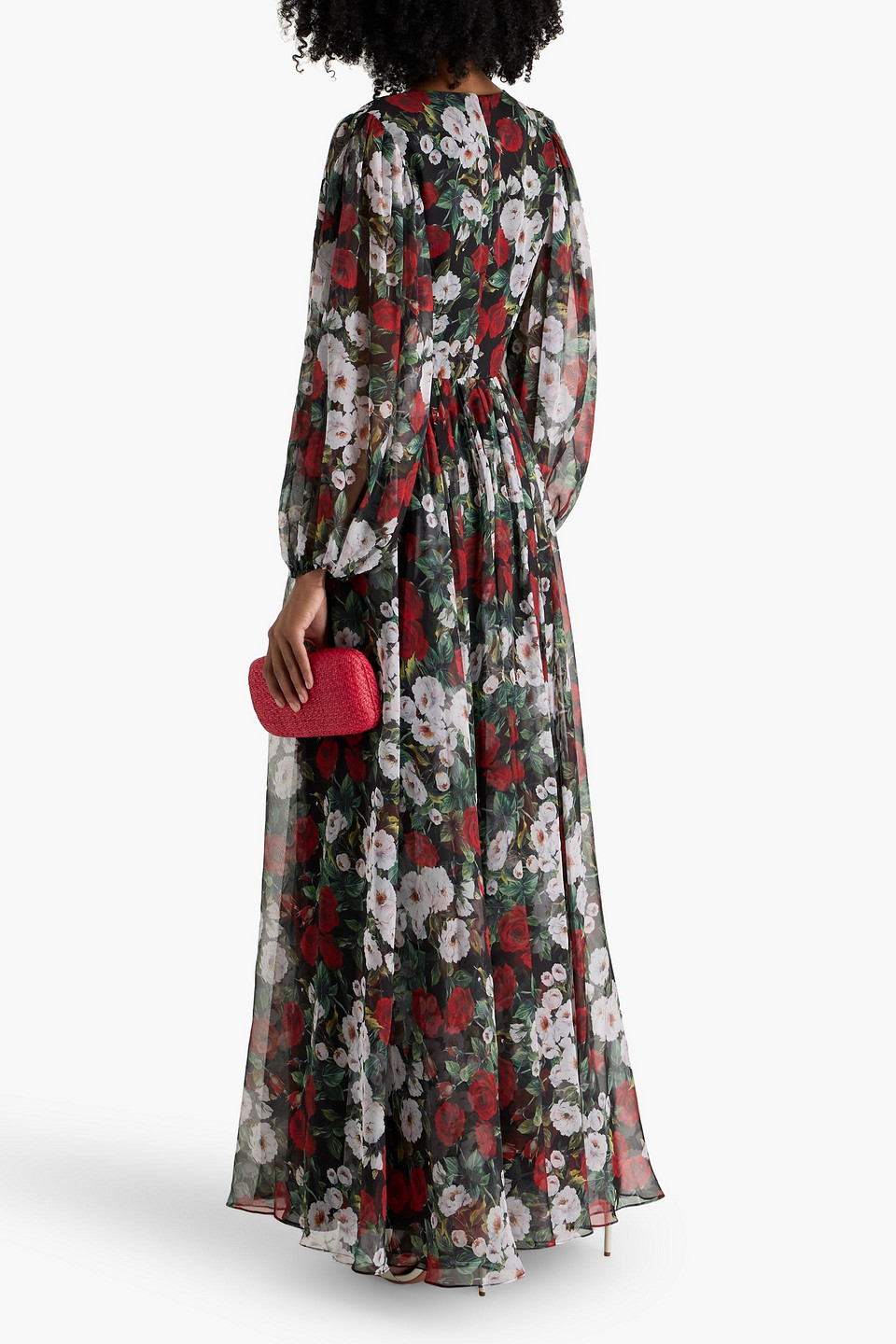 Mikael Aghal Pleated Floral-print Organza Maxi Dress In Multi