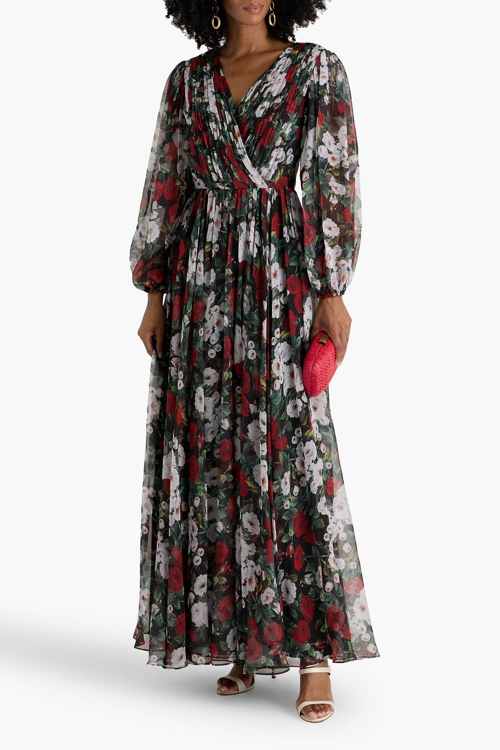 MIKAEL AGHAL Pleated floral-print organza maxi dress