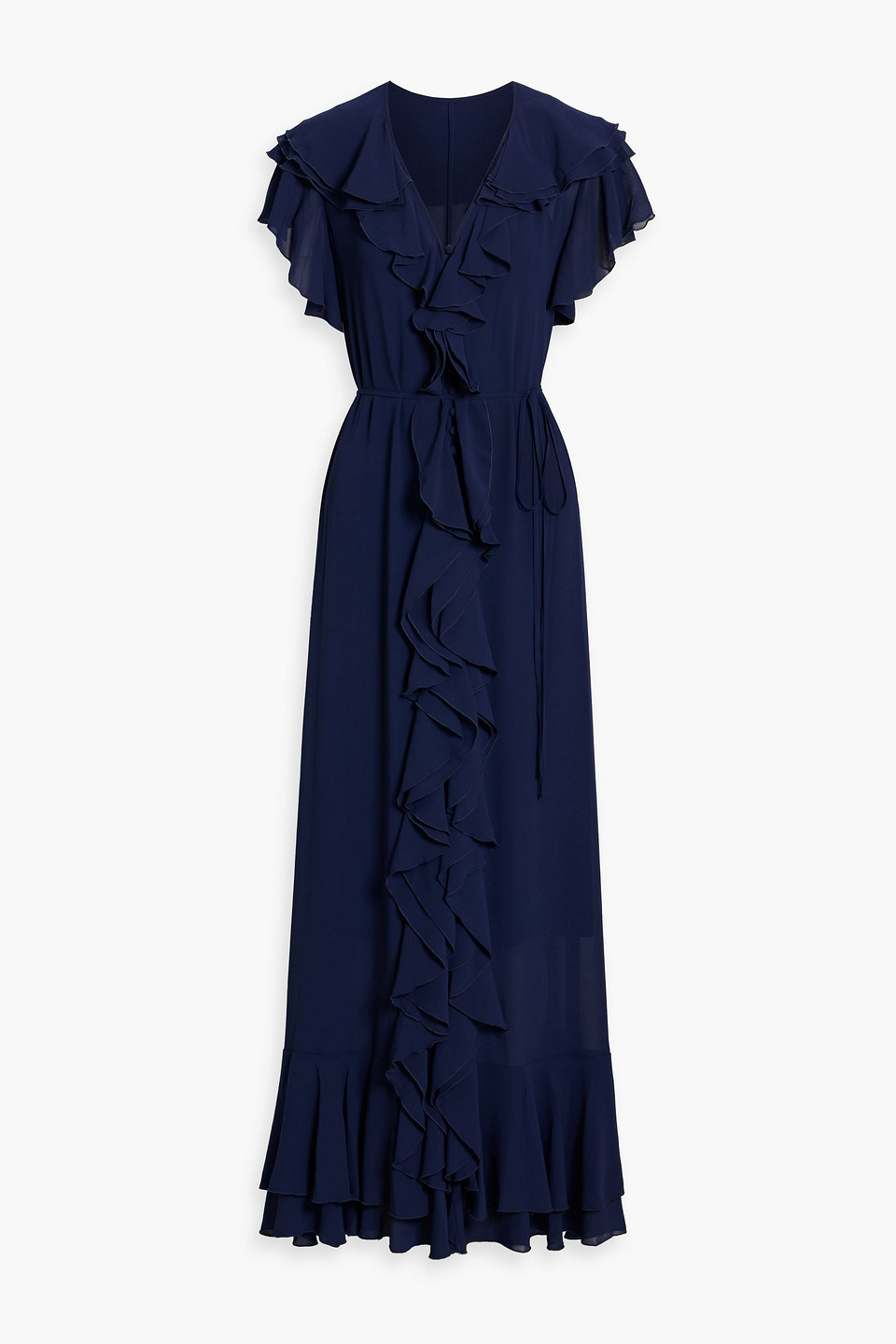 Mikael Aghal Ruffled Crepe De Chine Gown In Blue