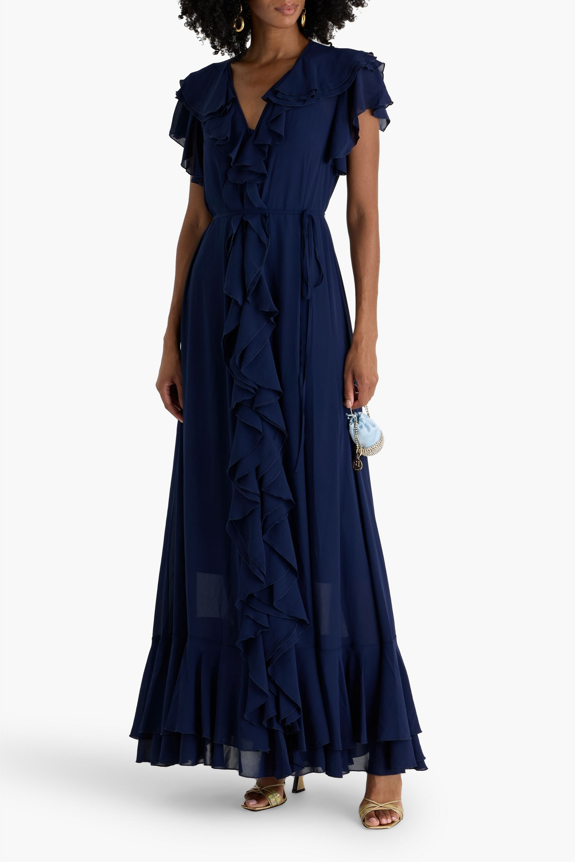 MIKAEL AGHAL Ruffled crepe de chine maxi dress