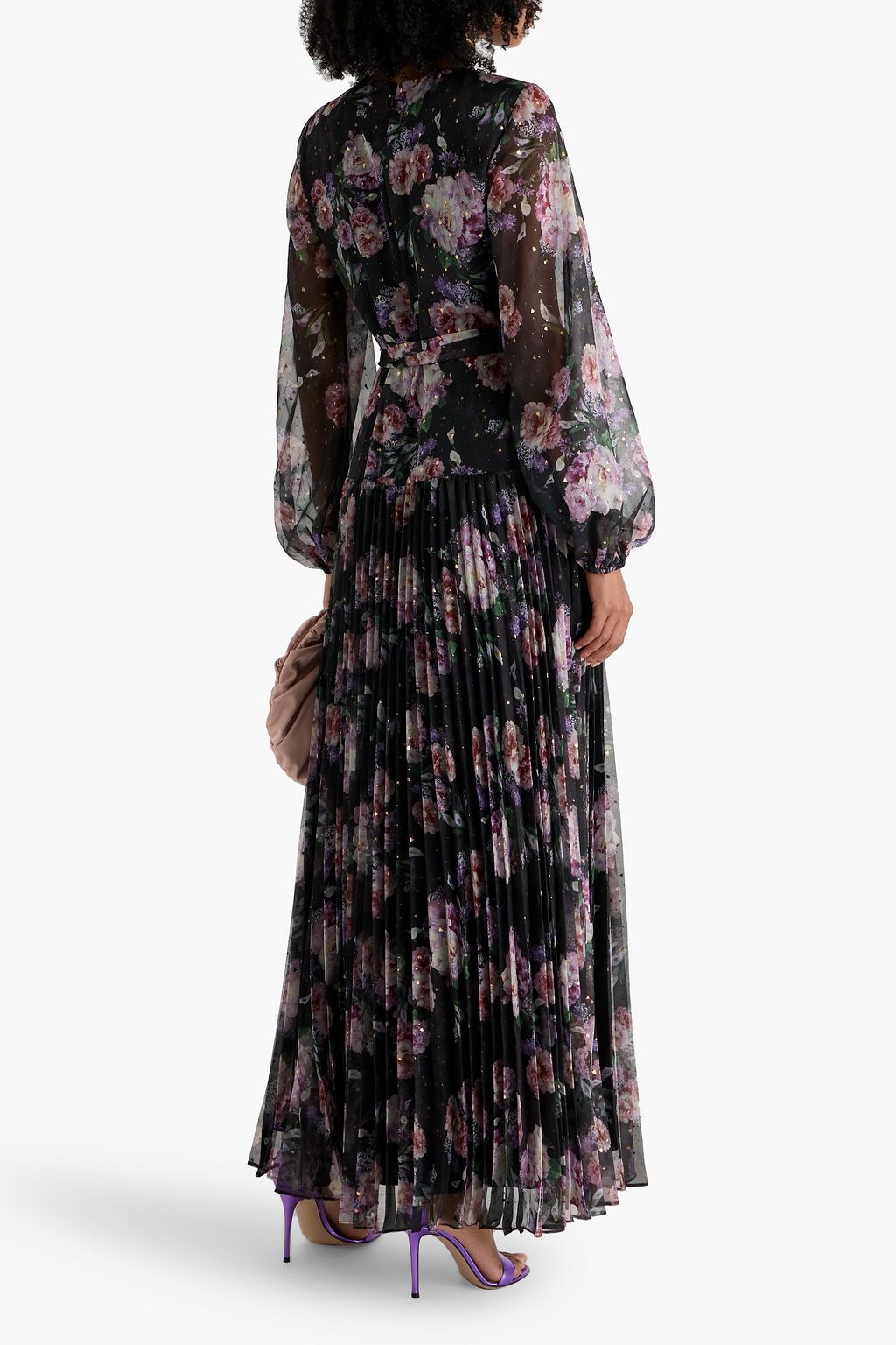 MIKAEL AGHAL Pleated floral-print metallic fil coupé chiffon maxi dress