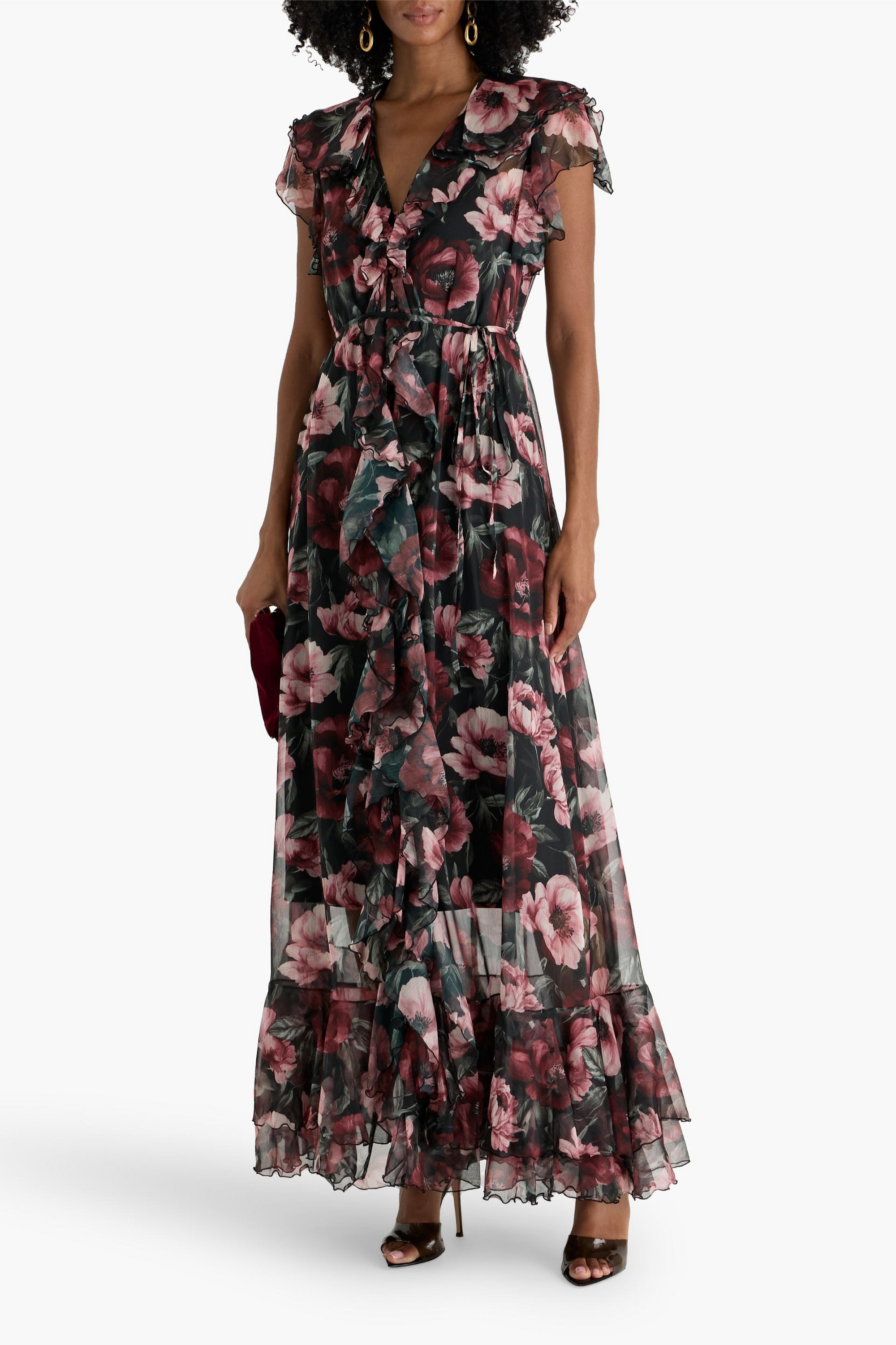 MIKAEL AGHAL Ruffled floral-print georgette maxi dress
