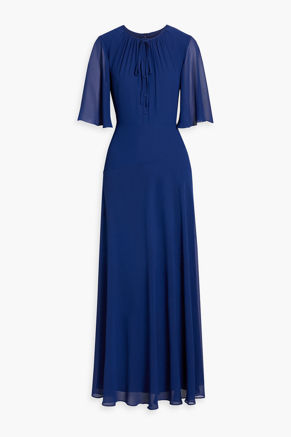 Mikael Aghal Bow-detailed Chiffon Gown In Blue