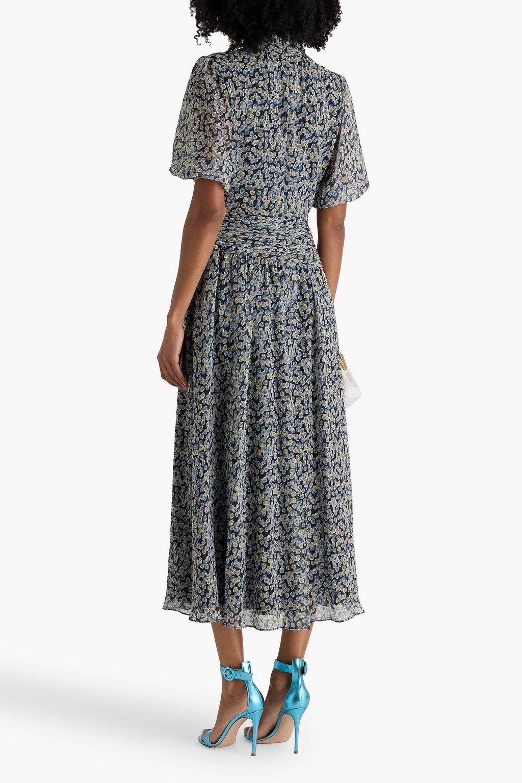 MIKAEL AGHAL Gathered floral-print chiffon midi dress