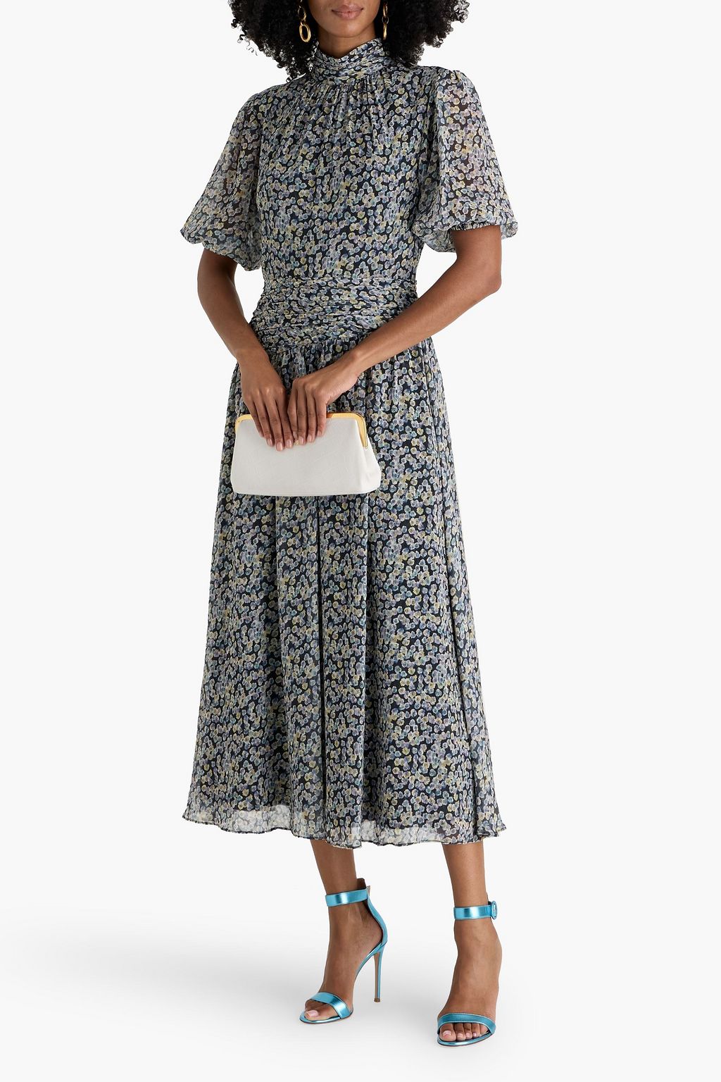 MIKAEL AGHAL Gathered floral-print chiffon midi dress