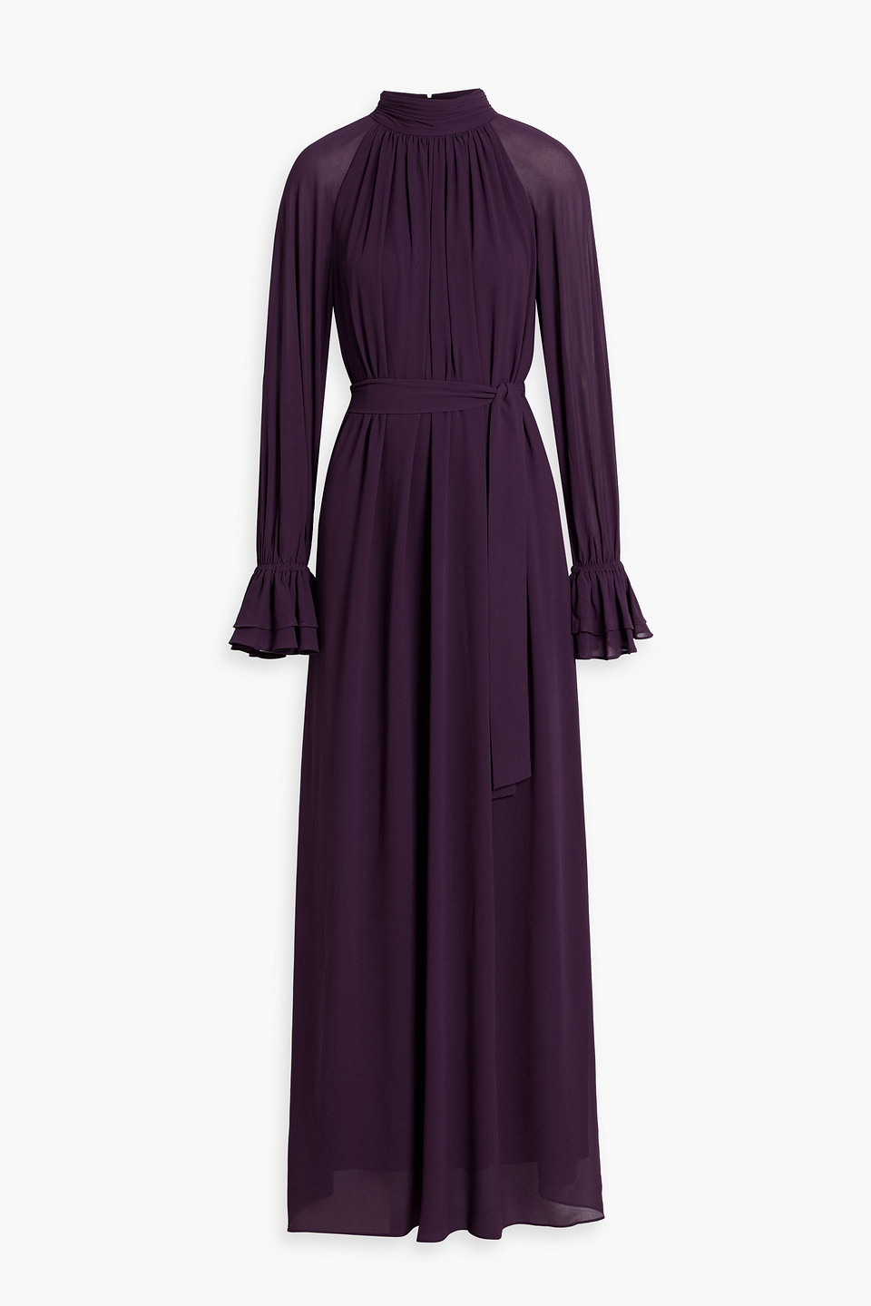 Mikael Aghal Gathered Chiffon Maxi Dress In Purple