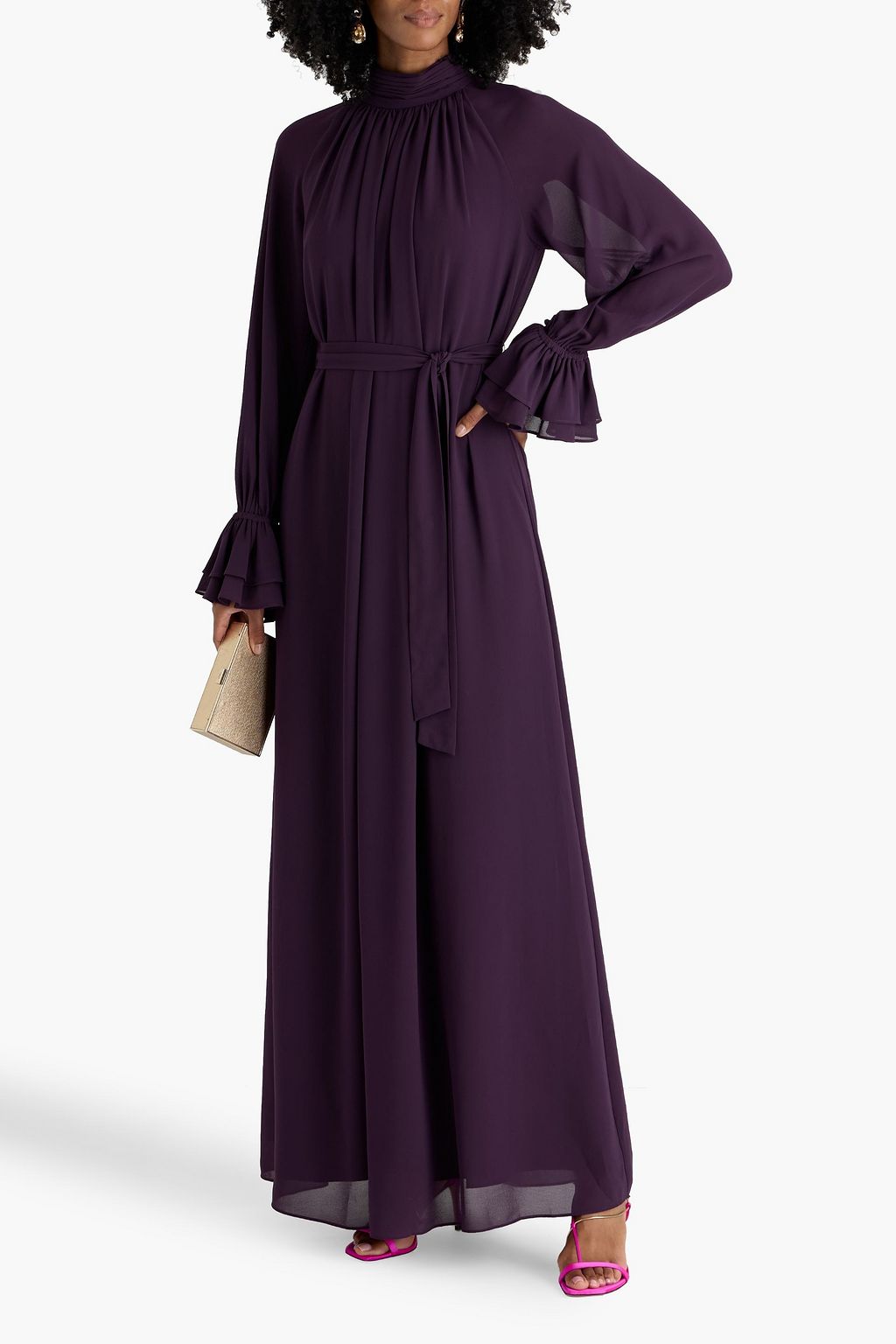 MIKAEL AGHAL Gathered chiffon maxi dress