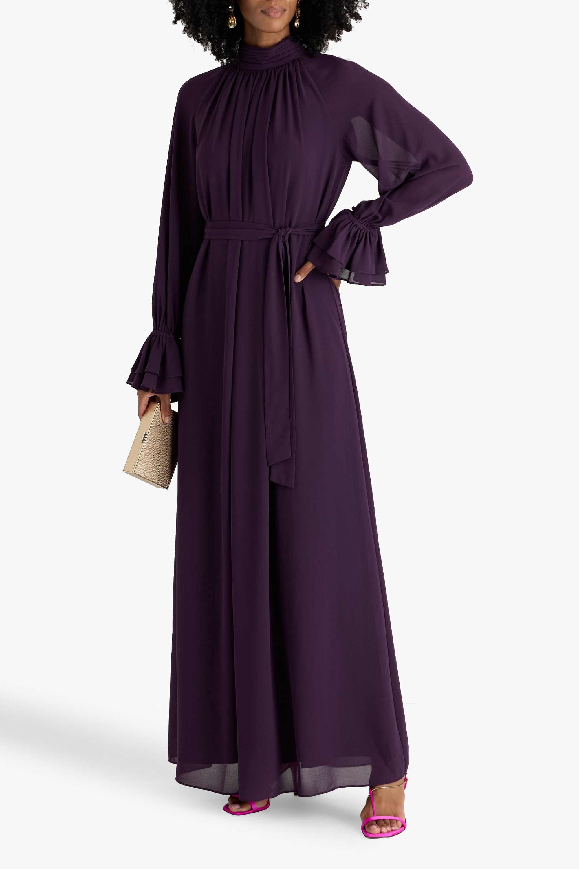 MIKAEL AGHAL Gathered chiffon maxi dress