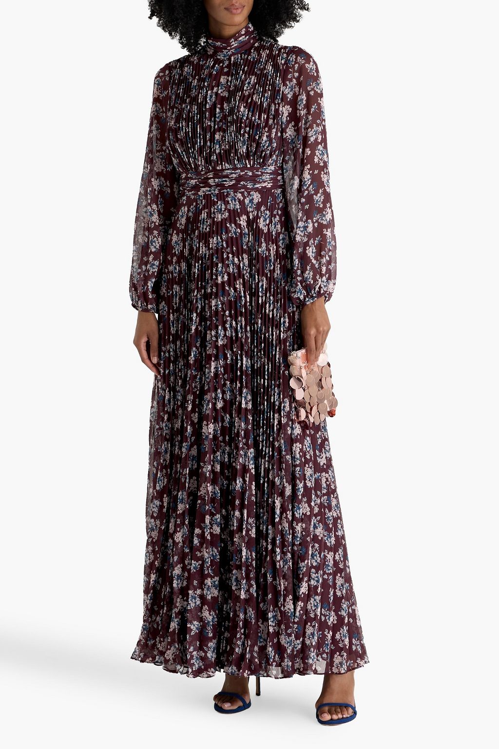 MIKAEL AGHAL Pleated floral-print georgette gown