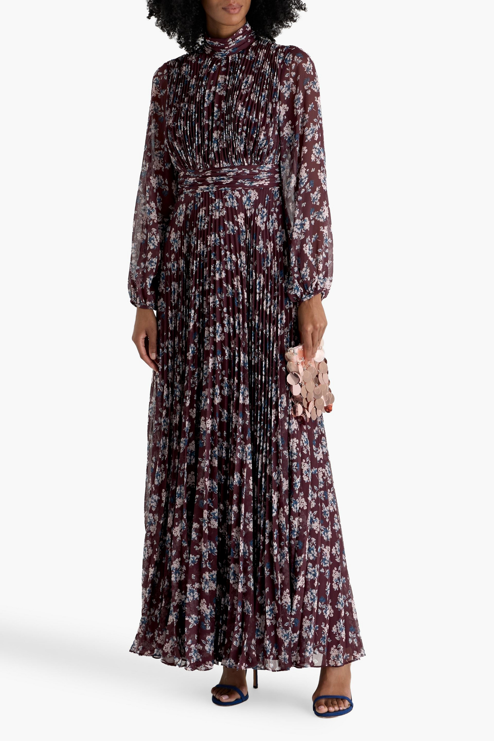 MIKAEL AGHAL Pleated floral-print georgette maxi dress