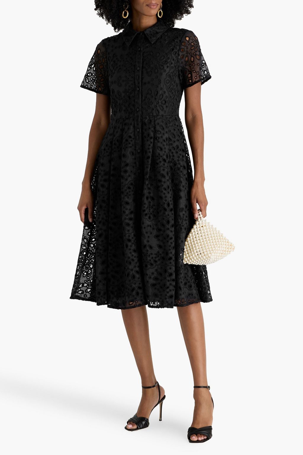 MIKAEL AGHAL Pleated broderie anglaise organza midi shirt dress