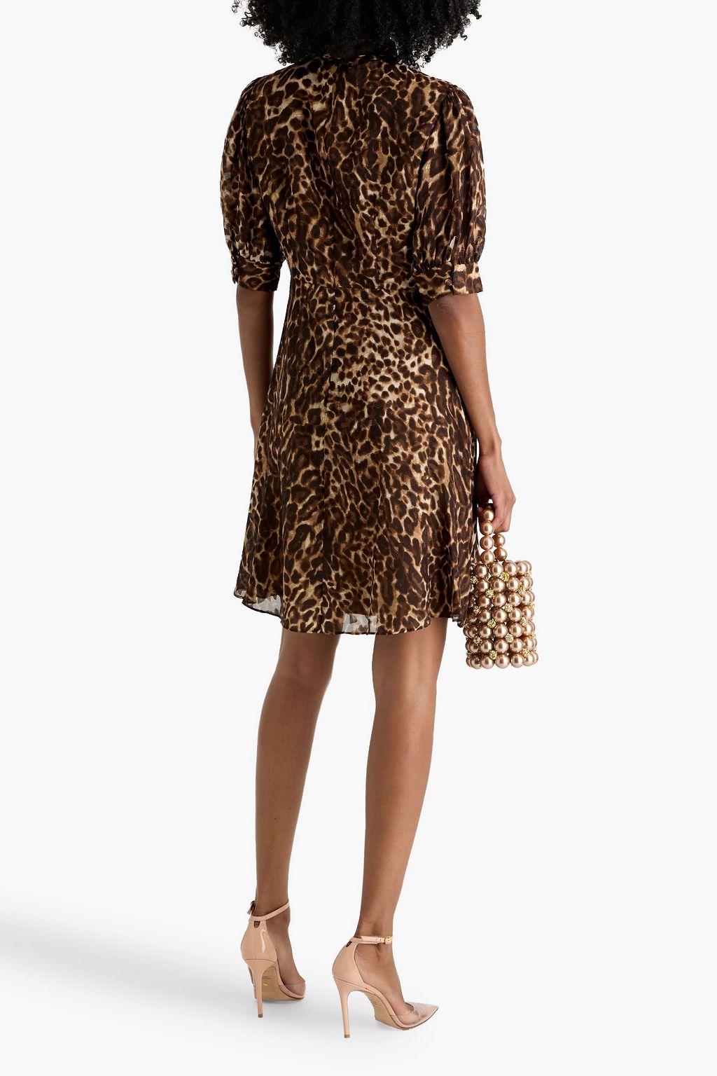 MIKAEL AGHAL Pussy-bow leopard-print fil coupé chiffon mini dress