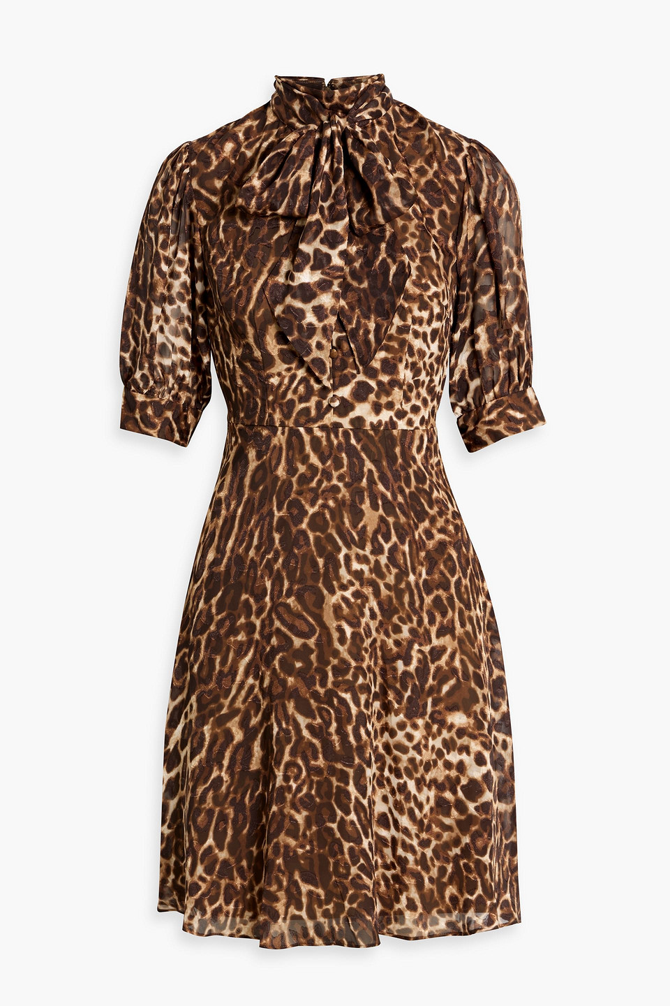 Mikael Aghal Pussy-bow Leopard-print Fil Coupé Chiffon Mini Dress In Animal Print