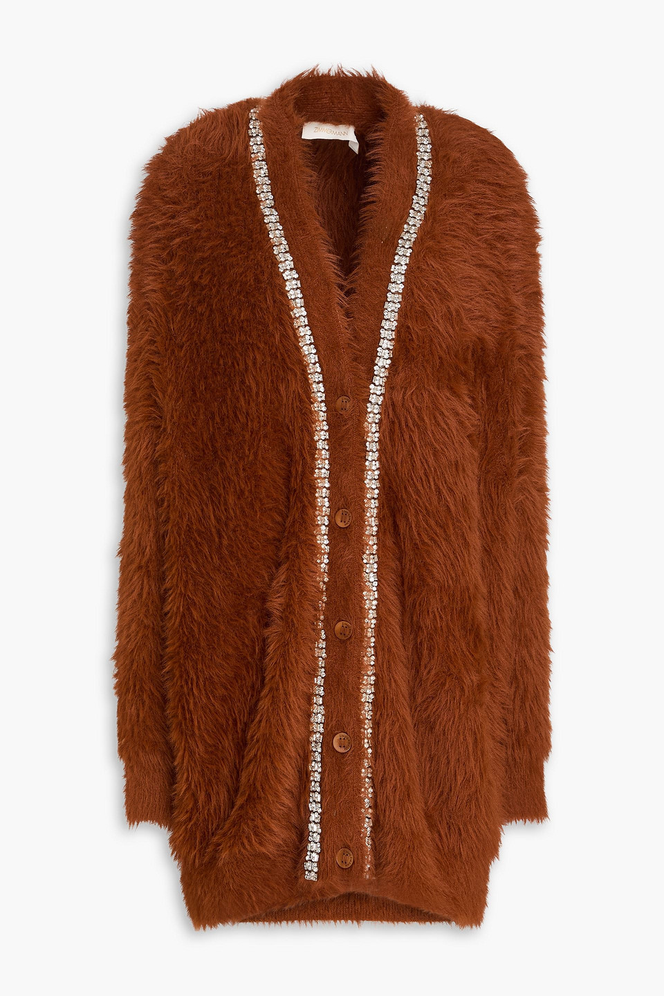Zimmermann Crystal-embellished Brushed Knitted Cardigan In Brown
